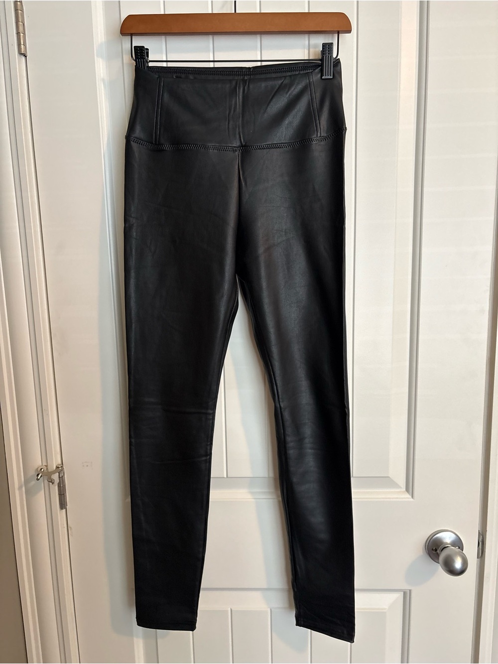 7 For All Mankind Black Faux Leather High-Rise Leggings